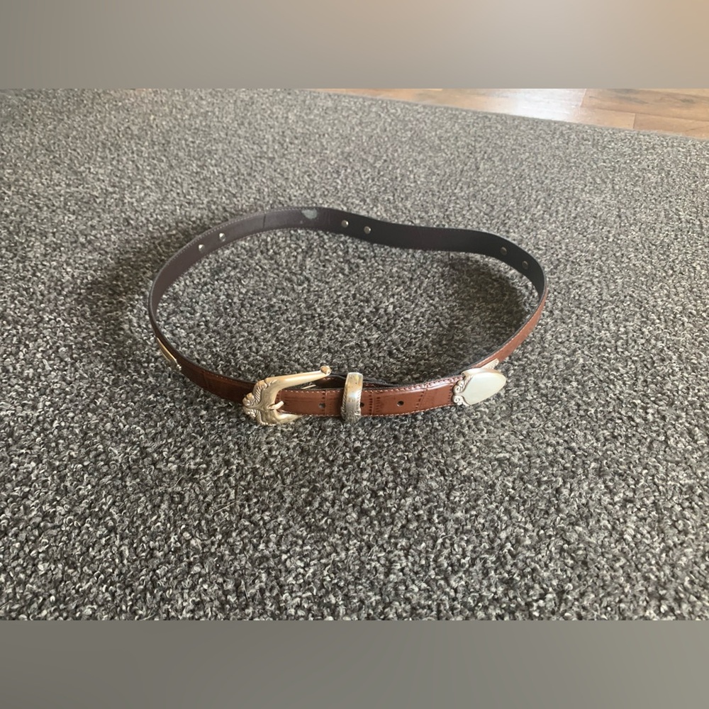 Brown Leather Belt with Silver Buckle Sz L